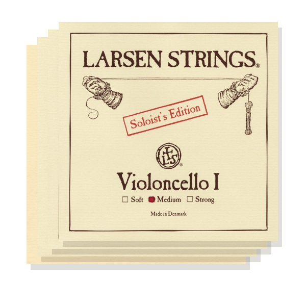 Larsen Soloist cellosæt med fire strenge i lagvis produktvisning